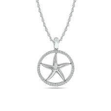 Diamond Sea Of life Star Fish Pendant 1/8 ct tw in Sterling Silver