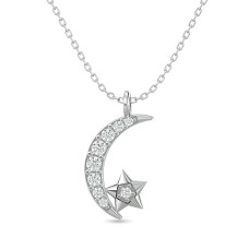 10KT WHITE GOLD 1/10CT TW DIAMOND PENDANT(moon & star)