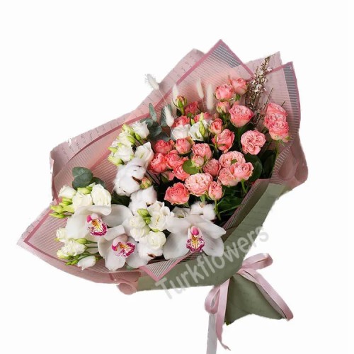 orchid and pink roses