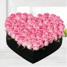 51 pink roses Heart Box