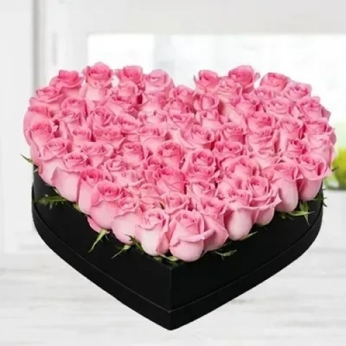 51 pink roses Heart Box