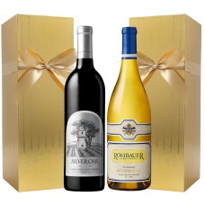 Silver Oak Alexander Valley Cabernet &amp; Rombauer Chardonnay with Gold Gift Boxes