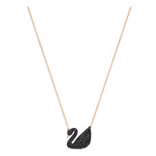 ICONIC SWAN PENDANT, BLACK, ROSE GOLD PLATED
