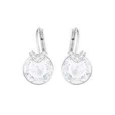 BELLA V PIERCED EARRINGS, WHITE, RHODIUM PLATED
