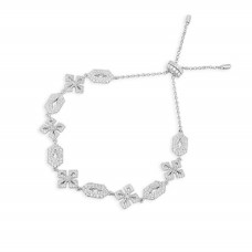 CROSS ADJUSTABLE BRACELET WITH PEARLS - SILVER