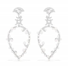 MOON PEAR SHAPED EARRINGS WITH PEARLS - Silver
