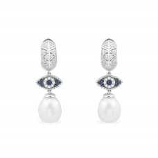 LUCKY EYE EARRINGS WITH PEARLS - WHITE