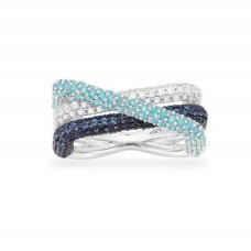 NAVY & LAGOON CROSSED RECTANGLE RING - WHITE