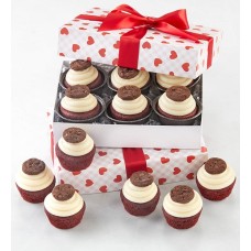 Red Velvet Buttercream-Frosted Valentine Cupcakes - 12 Cupcakes