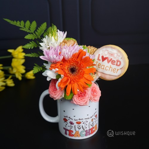 The Most Loved Teacher Fresh Flower Mug Arrangement