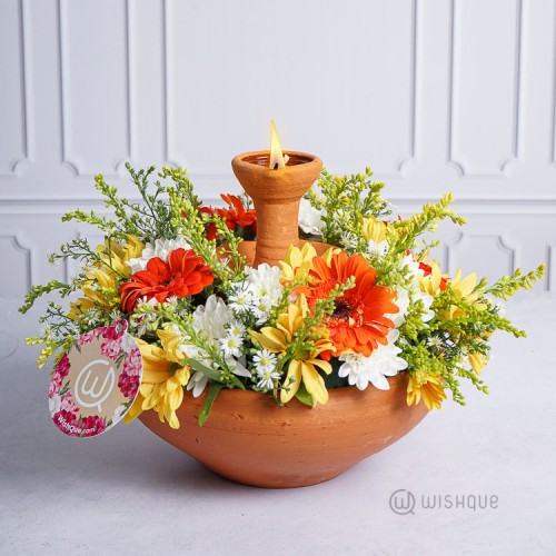 Avurudu Blossoms Clay Lamp Arrangement