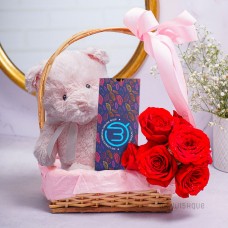 Roses & Chocolate Teddy Bear Gift Basket