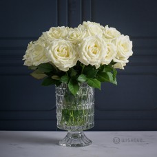 25 Avalanche White Roses Crystal Vase Arrangement