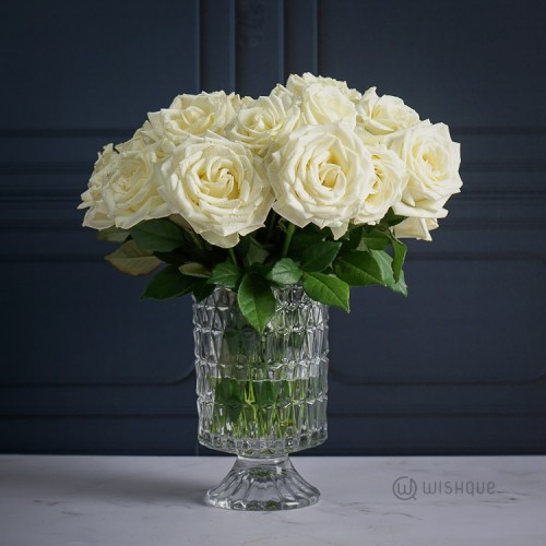 25 Avalanche White Roses Crystal Vase Arrangement