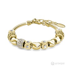 Heart Beads Bracelet With Cloe Crystals Yellow -Gold Plated