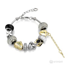 Autumn Black Beads Bracelet With Cloe Crystals White-Gold Plated