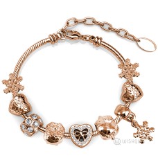 Crystal Heart Beads Bracelet With Cloe Crystals Rose - Gold Plated