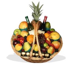 Fruit Basket With Wine And Chocolates