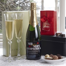 Personalised Mr & Mrs Wedding Gift Box & Champagne Flutes