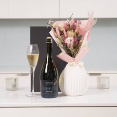 Pink Everblooms Bouquet & Prosecco Gift
