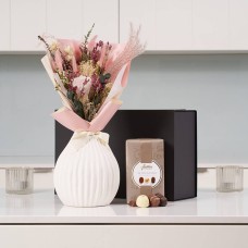 Pink Everblooms Bouquet & Chocolates Gift