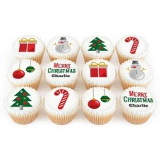 12 Red & Green Iced Cupcakes
