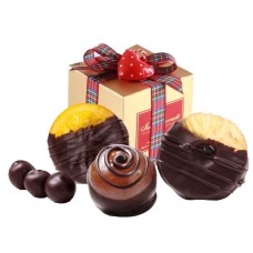 DIPPED CANDIED FRUIT BOX - TARTAN RIBBON