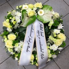 Wreath: Big white roses, Carnations, Chrysantemums, Lilys