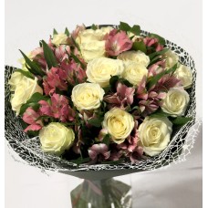 White Rose Dream- white roses, pink alstromerias (Premium)
