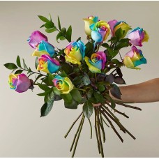 Rainbow Rose Bouquet (12 Roses No Vase)