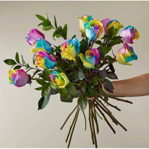 Rainbow Rose Bouquet (12 Roses No Vase)