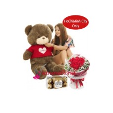 60cm Teddy Chocolate & Roses (Large)