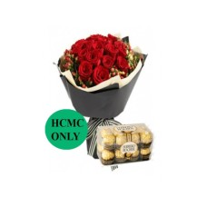 Red Roses Flower Bouquet with Chocolate Box (Extraordinary) Red Roses Flower Bouquet with Chocolate Box (Extraordinary)
