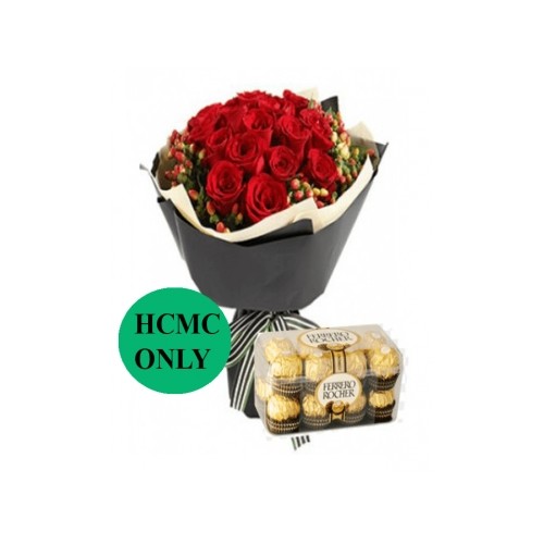 Red Roses Flower Bouquet with Chocolate Box (Extraordinary)