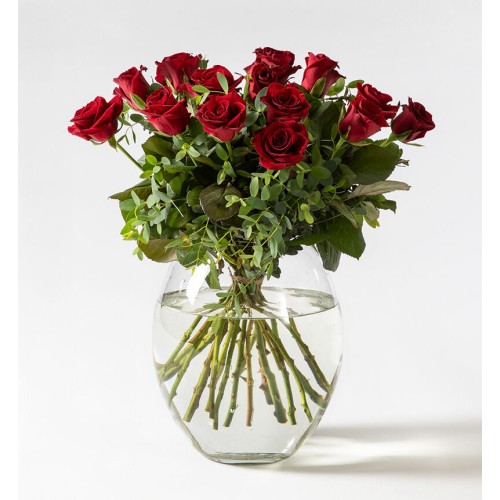 Red rose bouquet with green