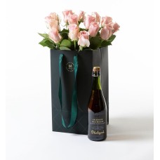 Pink roses in gift bag with bubbles (None selected)