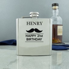Personalised Moustache Conventional Hip Flask
