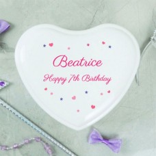 Stars And Hearts Personalised White Heart Jewellery Box