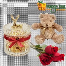 Roses, Teddy and Jar of Chocolates