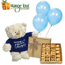 Arabic Sweers, Blue Hoodie Teddy, And Balloons