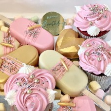 Gold & Pink Cakesicles with Hearts & Cupcake