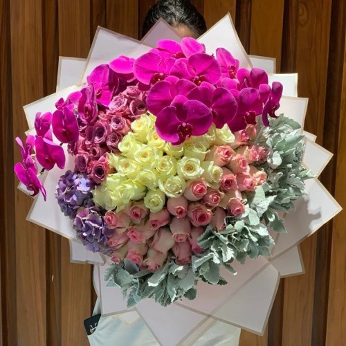 Large Rose, Hydrangea & Orchid Flower Arrangement