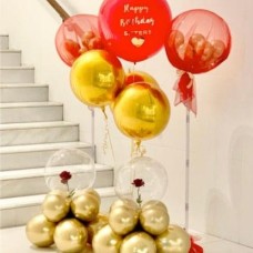 Personalised Gold & Red Bubble Balloon Arrangement