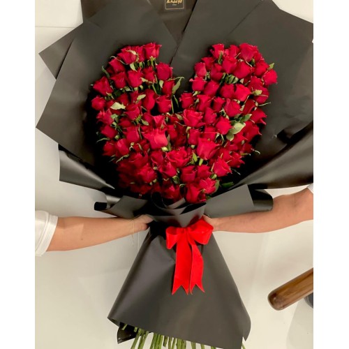 Heart Shape 100 Roses Bouquet