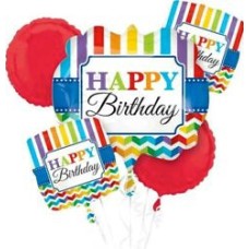 Birthday Colourful Stripes & Zigzag Balloons Bouquet