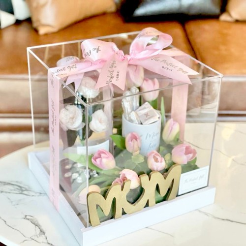 Mother's Day Tulips & Gifts in Acrylic Box