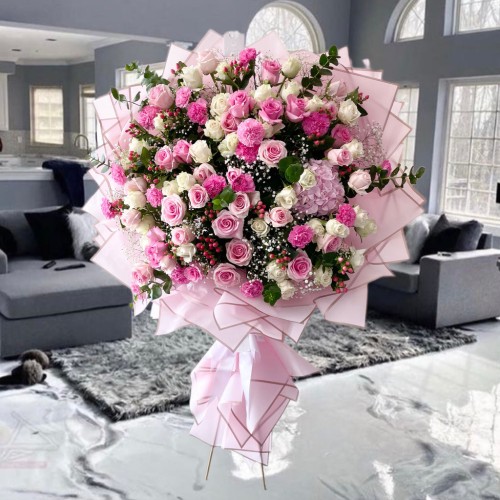 Grand Pink Bouquet with Stand