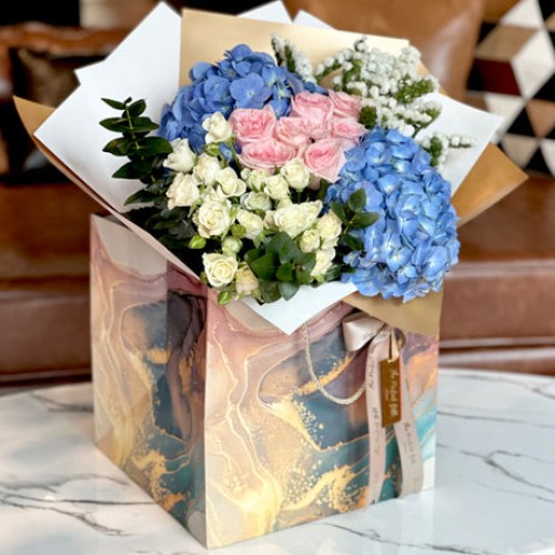 Blue & white & pink Flower Bouquet (Small)