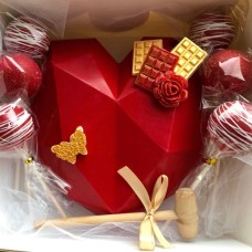 Red Choco-Smash Heart Cake with Cake Pops