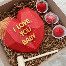 I LOVE YOU Choco-Smash Heart Cake with Dipped Strawberries
